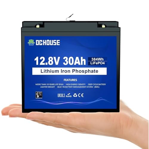 DC HOUSE Mini 12V 30Ah LiFePO4 Battery with DC Port, Same Size as 20Ah, 30A BMS with Low Temp Cut-Off, BCI Group U1, 4000+ Cycles, Replace 12V 20Ah/35Ah for Fish Finder, Ham Radio, Trolling Motor