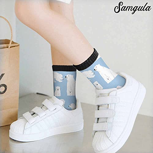 Image of Red Striped Crew Socks for Woman Size 6-8 Christmas Tree Moose Snowflake Dots Lines Girls Socks