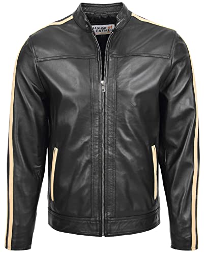 Veste de motard en cuir véritable homme blouson noir motard vintage Clyde