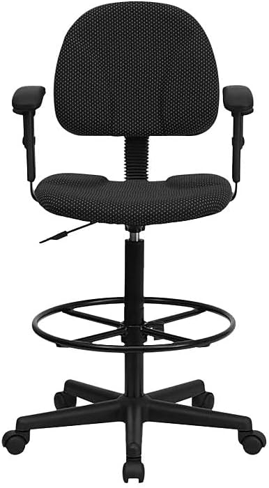 Flash Furniture Bruce Black Patterned Fabric Drafting Chair with Adjustable Arms (Cylinders: 22.5''-27''H or 26''-30.5''H)