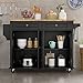 Gitua Rolling Kitchen Island with Drop Leaf – Movable Kitchen Carts on Wheels Island with Storage Cabinet, Island Table for Kitchen with Rubber Wood Top and Rack and Drawer, Matte, Black