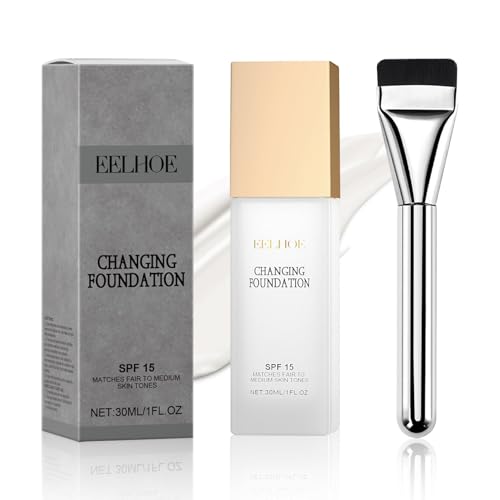 Base de maquillaje que cambia de color para pieles maduras, hidratante de larga duración con FPS 15 y brocha, tono universal, 30 ml