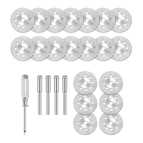 25 Pcs Diamond Cutting Discs Rotary Tool Accessories Set for Stone & Glass Tile Cutting, 20 Diamond Cutting Wheels + 4 Mandrels 3 mm Shank & Screwdriver