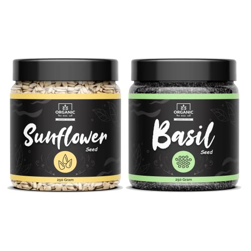 Image of Organic Box 100% v Natural and Premium Raw Sunflower and Basil Seeds For Eating 250gm Each| Protein and Fibre Rich Superfood, Healthy Seeds [Jar Pack] (500 Gram)
