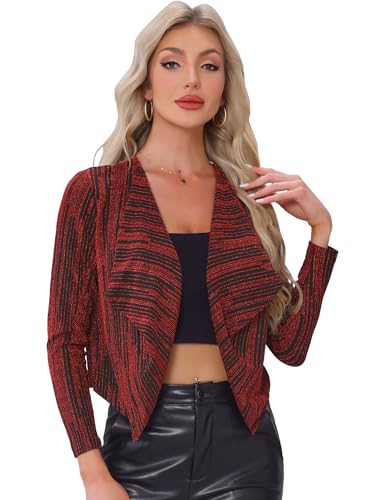 Allegra K Women's Party Sparkly Cardigan Christmas Long Sleeve Open Front Glitter Cropped Jacket