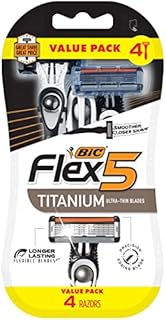 BIC Flex 5 Titanium 5-Blade Disposable Razor for Men, Sensitive Skin Razor For a Smooth, Comfortable and Close Shave, 4 Piece Razor Set