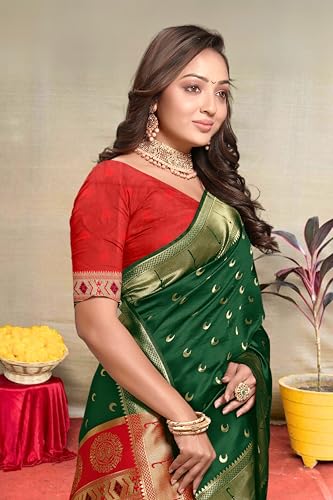 Image of C J Enterprise Women's Pure Kanjivaram Silk Saree Paithani Soft Wedding Sarees With Blouse Piece (Chand paithani)