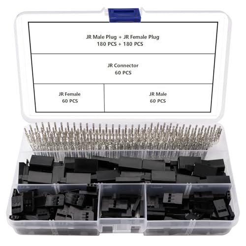 Image of YIXISI 60 Sets 3 Pin JR Servo Connector, Servo Connector Male Female Plug Crimp Pin Kit, Compatible with Futaba JR Hitec Spektrum RC Connectors