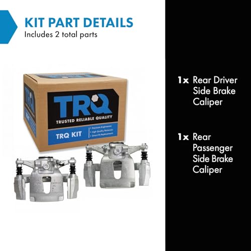 Image of TRQ Rear Driver and Passenger Side Brake Caliper Set Caliper Brackets Hardware Compatible with 2015-2017 Ford F-150 With Power Parking Brake 2018 F-150 V6 3.3L 2018 F-150 V6 2.7L