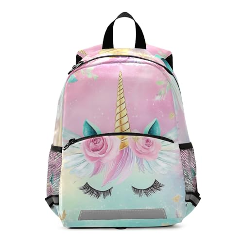 Mnsruu Kleinkind-Rucksack, Einhorn-Rose, Kindergartentasche für Jungen und Mädchen, Vorschule, Kindergarten, Büchertasche, Reisetasche, Kindertagesstätte mit reflektierenden Streifen