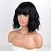 MISSQUEEN Short Wavy Black Wig with Bangs, Short Black Bob Wigs for Women, Wavy Bob Wig with Bangs Synthetic Natural Looking Heat Resistant Fiber Wigs