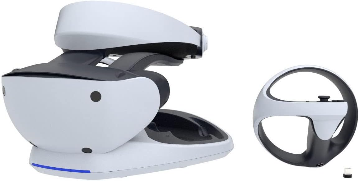 PSVR2 Sense controller with magnetic charging adapter inserted