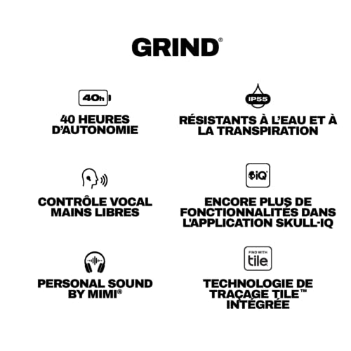 Skullcandy Grind Écouteurs Intra-Auriculaires sans Fil, Autonomie 40 h, Skull-IQ, Compatible Alexa, Microphone, Compatible iPhone + Android + Appareils Bluetooth - Gris/Bleu