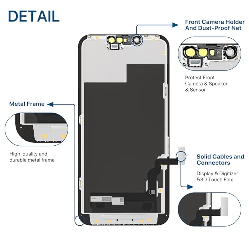 Hoonyer iPhone 13 Display Ersatz Set, LCD Bildschirm mit Rahmen & Digitizer, inkl. Reparatur-Werkzeug, wasserdichtem Kleber & gehärtetem Displayschutz – für iPhone 13 (6,1 Zoll)