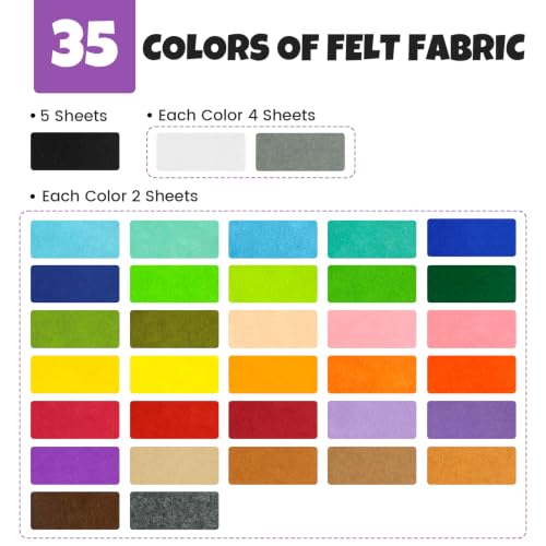 Image of 77Pcs Stiff Felt Sheets, 1mm Thick Felt Fabric Squares for Sewing & DIY
