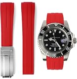 20mm Curved End Rubber Watch Band for Rolex Citizen Casio BALL UNION ORIENT Watch Strap Breitling,Omega,Tudor,Longines,Seiko Watchband Tear Resistant Dustproof with Deployment Clasp Bracelet Wristband (20mm, Red silver) -  Sight Focus