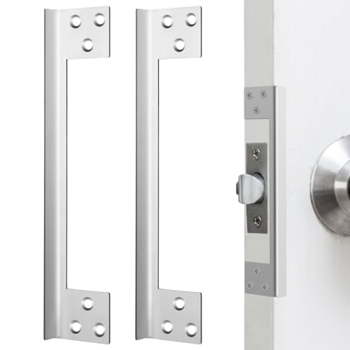 Blulu 2 Pcs Door Latch Guard Plate 11 Inch Outswing Angle Latch Protector Shield L Shaped Security Reinforcement Striker Plates to Block Access to Door Lock Deadbolt by Blulu - Used condition - US$13.28