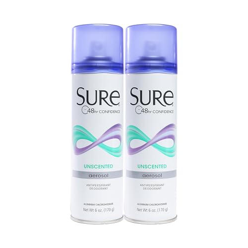Aerosol Anti-Perspirant and Deodorant - Unscented by Sure for Unisex - 6 oz Deodorant Spray - Pack of 2