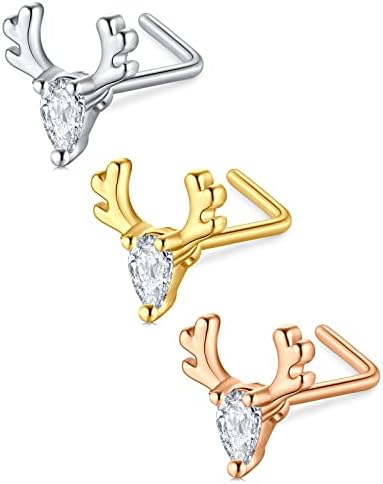 D.Bella L-Shaped Nose Studs - Surgical Steel Nose Rings (20G) for Women & Men - 