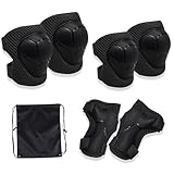 MUNSKT 6PCS Kids Sports Protective Gear Set with Drawstring Bag, Knee Elbow Pads Wrist Guards Comfortable Adjustable for Inline Roller Skating Skateboard Biking Cycling Scooter, 3-12 Years Old Kids