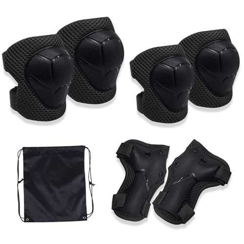MUNSKT Ensemble de protection sportive pour enfants de 6 pièces avec sac à cordon, genouillères, coudières, protège-poignets confortables et ajustables...
