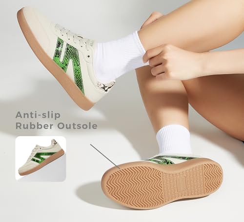 Image of LUCKY STEP Women Retro Gum Sole Fashion Sneakers | Genuine Leather Classic Tennis Skate Walking Shoes Anti Slip Trainers