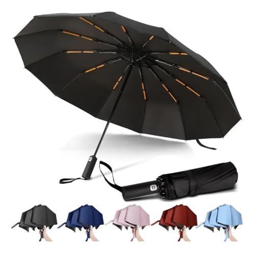 Image of LANBRELLA Portable & Folding Travel Umbrella, 3 Fold, Auto Open Close, Water Resistant, Windproof, with Carrying Handle (BLACK)