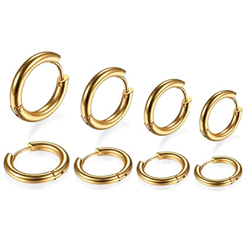 4 Paires Acier Inoxydable Boucles d’Oreilles Anneau Homme Femme Boucles d Oreilles Créole Or, Boucle d Oreille Homme Anneaux, Boucle d'oreille Femme Creole, Boucle d Oreille Petite