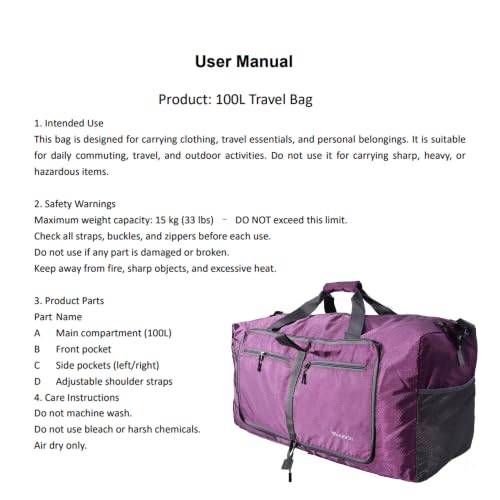 Image of Woogwin Travel Duffel Bag Large Foldable Waterproof Overnight Bag for Beach Swim Bags Pool Sports Gym