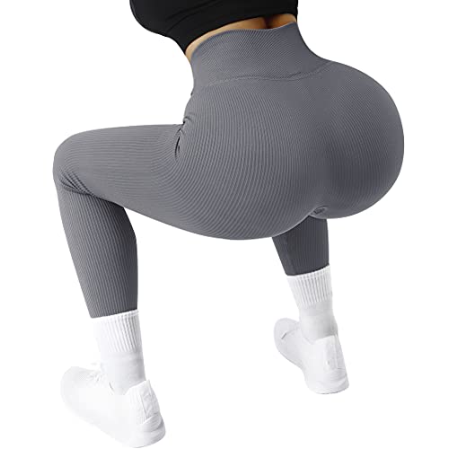 Image of SUUKSESS Women Ribbed Seamless Leggings High Waisted Workout Gym Yoga Pants 18