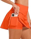 Stelle Women Tennis Golf Skirts High Waisted with Inner Shorts for Athletic Workout Sports Skorts Running Pickleball (Orange, S)