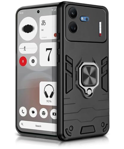 Image of WOW IMAGINE Shock Proof Back Case Mobile Cover for Nothing Phone 4b 5G | Back Cover Case (Tough Armor | Hybrid PC + TPU | Ring Holder & in-Built Kickstand | Black)