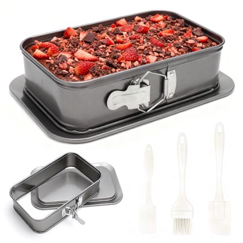 Backform Rechteckig 18x6,6cm mit Springform Eckig Set Antihaft Kuchenform mit Servierboden & 3 Silikon Teigschaber Rechteckige Backform für Blechkuchen & Käsekuchen Zuhause und als Geschenkset