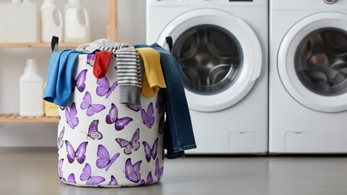 Image of CLOCOR Large Laundry Basket,Waterproof Fabric Storage Container,Room Decor(Deep Purple Butterfly)