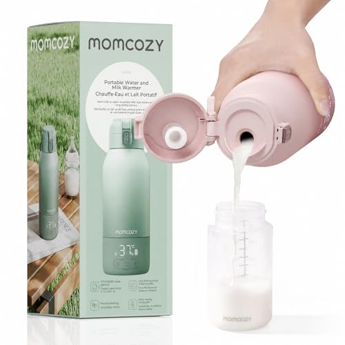 Momcozy MW05 Tragbarer Flaschenwärmer Baby für unterwegs 500ml Kapazität + 24x Nutzung/Akku | TÜV-CE zertifizierter Flaschenwärmer | Schnellaufheizen in 3 Min. (BPA-frei Inkl. USB-C Kabel) Rosa