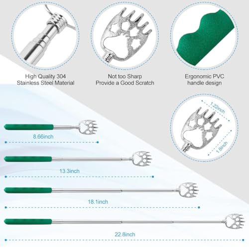 Image of 4PCS Different Back Scratcher Metal Portable Telescoping Back scratchers with Rubber Handles, Extendable Back Massager Tool, Great Gift for Men Women Kids Adults(Green)
