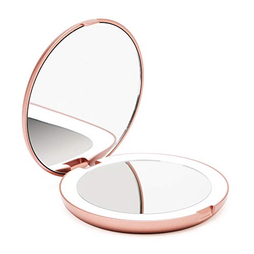 Fancii Miroir Lumineux de Poche, Grossissant 1x / 10x – LED Miroir à Main de Maquillage avec Éclairage Naturel,...