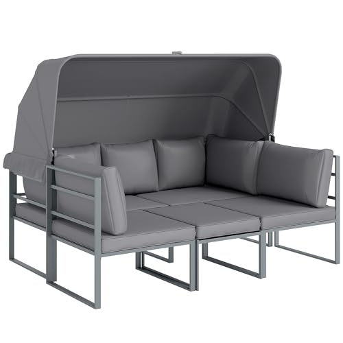 Outsunny Salon de Jardin extérieur 4 pièces modulaire avec canapé 3 Places, 2 fauteuils et Table Basse en Verre trempé, mobilier de Jardin avec Coussins...
