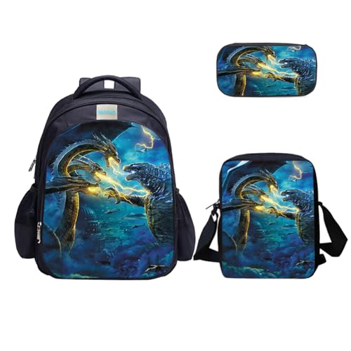 MATMO Conjunto de mochila e lancheira de dragão monstro para meninos, mochilas escolares, bolsa de ombro, estojo de lápis (conjunto de mochila de dragão monstro 13)