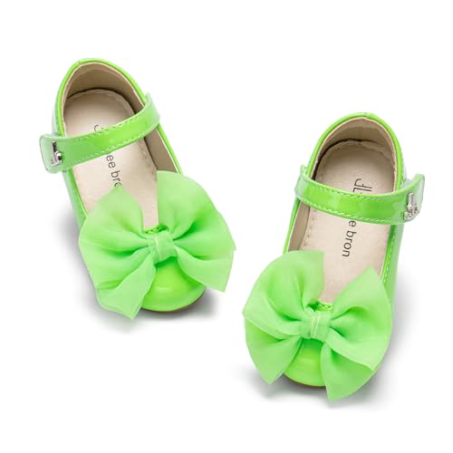 THEE BRON Girls Mary Jane Ballet Flats with Bow Toddler Dress Shoes for Party Wedding(AF550P Toddler,Green/10M)