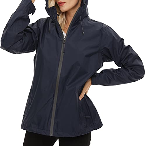 Lesies Women's Rain Jacket Lightweight Waterproof Rain Coat With Hooded Windproof Adjustable Windbreaker,Yy6336W-Blue-M #TOP3