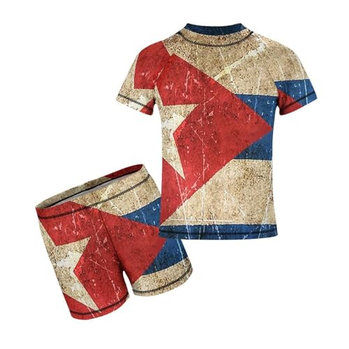 Vintage Aged and Scratched Cuban FlagChildren's Casual Swimsuit Set - Simple and Versatile9-11Y（140cm）