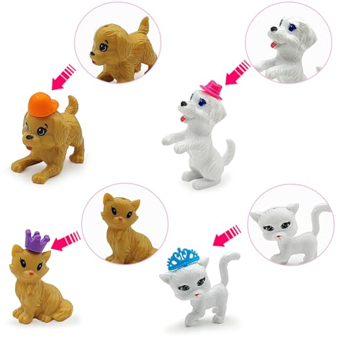 DSHMIXIA Dolls Accessories Playsets Dog Cat Figures with House Cage Pet Pretend Play Toys for Doll Toddlers 3-5 Age 5-7 Girls Kids Brithday Gifts