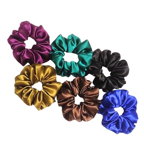 Image of Silk Satin Scrunchies (Pack of 6) - No Tug, No Damage Hair Ties for Women & Girls - Elegant & Comfortable (Midori)