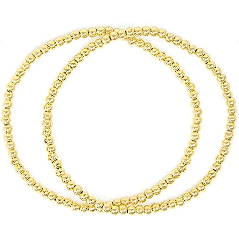 SM Stainless Steel Gold Silver Rose Gold Beaded Ball Bracelets Set for Women Stretchable Elastic Bracelet S gold Cover