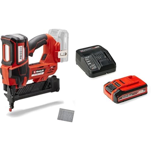 Einhell Profesional Clavadora con baterías FIXETTO 18/50 N Power X-Change 18V, 60 tiro/min, máx. 50mm de longitud de clavo, incl. 500 clavos + Einhell 4Ah Plus Power XChange Starter Kit 18V