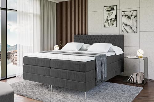 ALTDECOR Boxspringbett mit Silber Füßen, Matratze und Lattenrost, Topper, Polsterbett mit Bettkasten, Bett mit Stauraum H3- und H4- Matratze, Doppelbett -ERNINA-FS KING-200x200 - Schwarz Casablanca – Bild 6