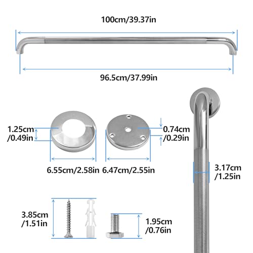 Barre d'appui de douche handicapé 100cm en acier inoxydable antidérapant x2 - 3