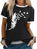 Caractéristiques : col rond, manches courtes, impression graphique Peace Dove et plumes, coupe régulière, style décontracté.
