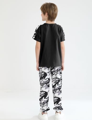 Image of mksodopy Boys Clothes Outfits Set, Camo Cargo Pants and Short Sleeve Pocket Tee 2PC Summer Tracksuit for Kids 5-16Y